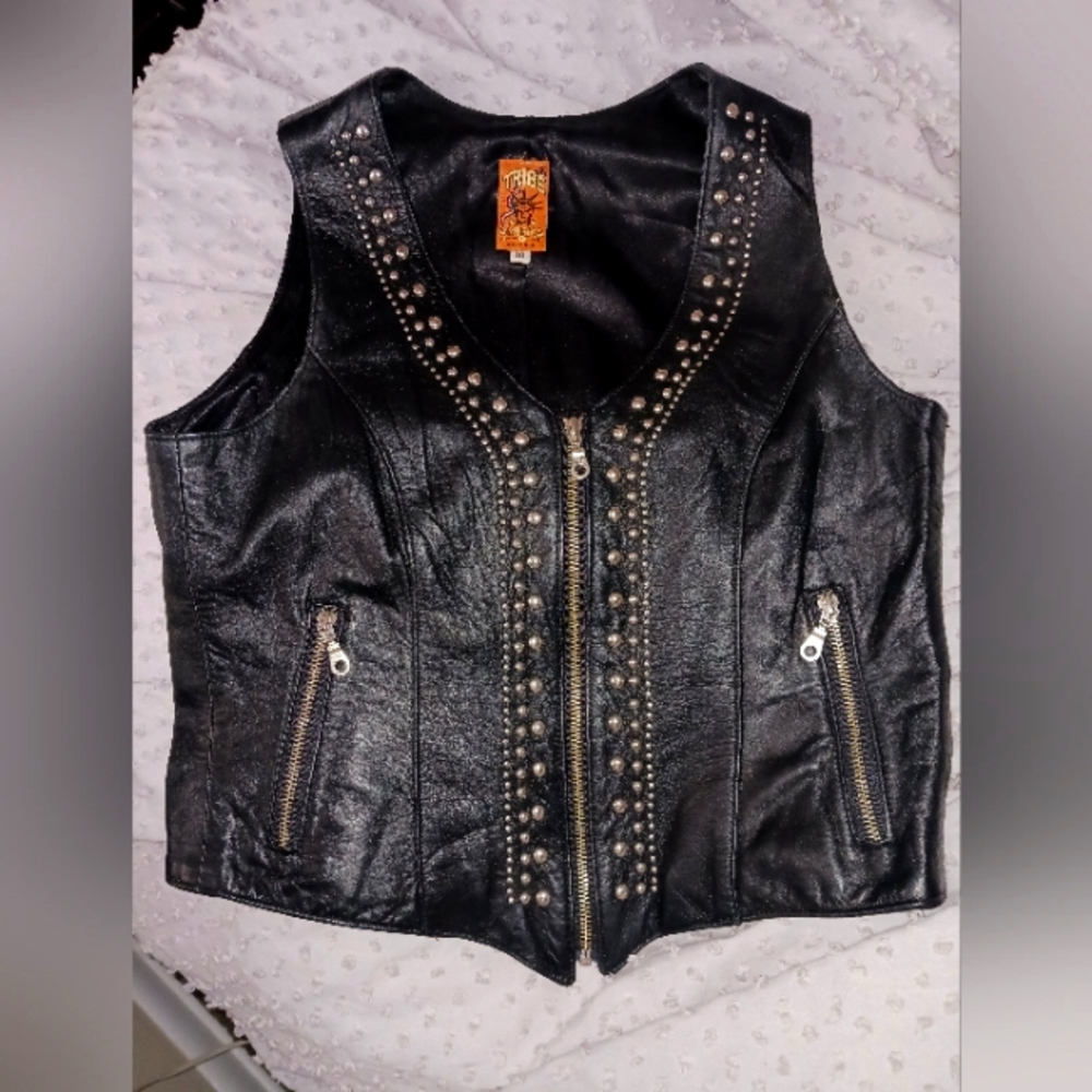Tribe America studded leather vest size 10